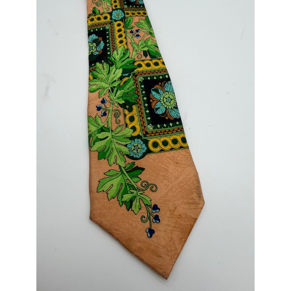 Rush Limbaugh No Boundaries Collection 1996 Vintage Silk Tie Peach Green Floral